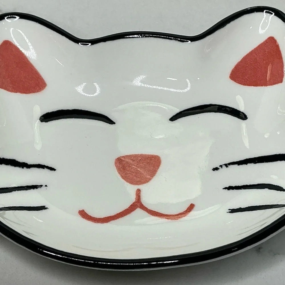 Prima Pets Cat Dish Pet Bowl White Cat Face Red Heart Nose Ceramic New